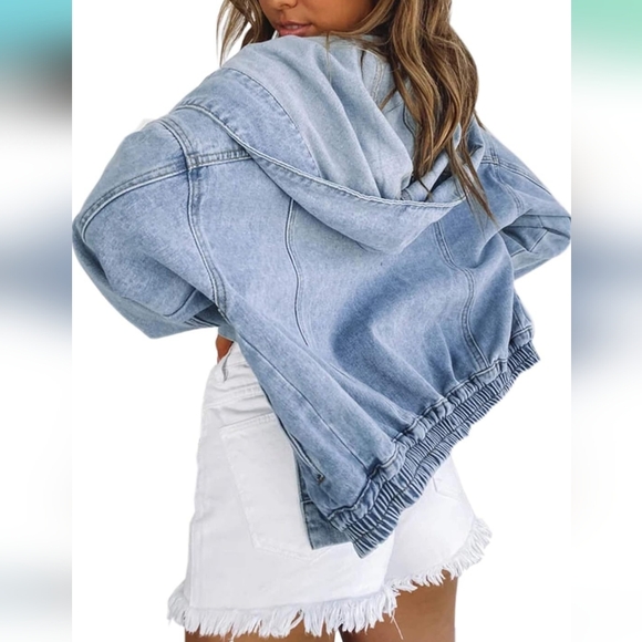 Women's Blue Denim Hooded Jacket - Size S - Picture 6 of 7